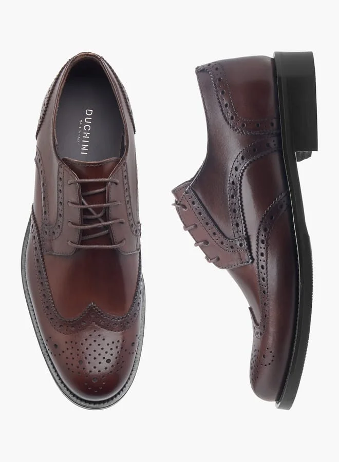 DUCHINI Men's Perforated Detail Lace-Up Derby Shoes